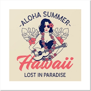 Aloha Summer Hawaii Hawaiian Paradise Hula Girl Posters and Art